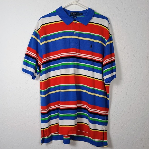 Vtg 90's Polo Ralph Lauren Men's XXL Multi-Color Striped Short Sleeve Polo Shirt - Picture 3 of 9